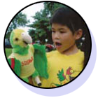 Hand puppet of Squawk mascot of children's safety