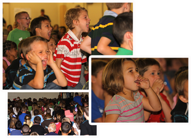 Children learning the yell and tell child safety program